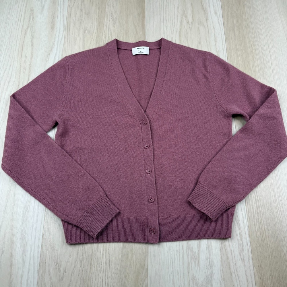 Aritzia Womens Purple Cashmere Knit Classic V-Neck Cardigan Sweater Size XS